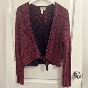 The Territory Ahead L Fuchsia Indigo Cable Knit Tie Front Sweater Fall Y2K